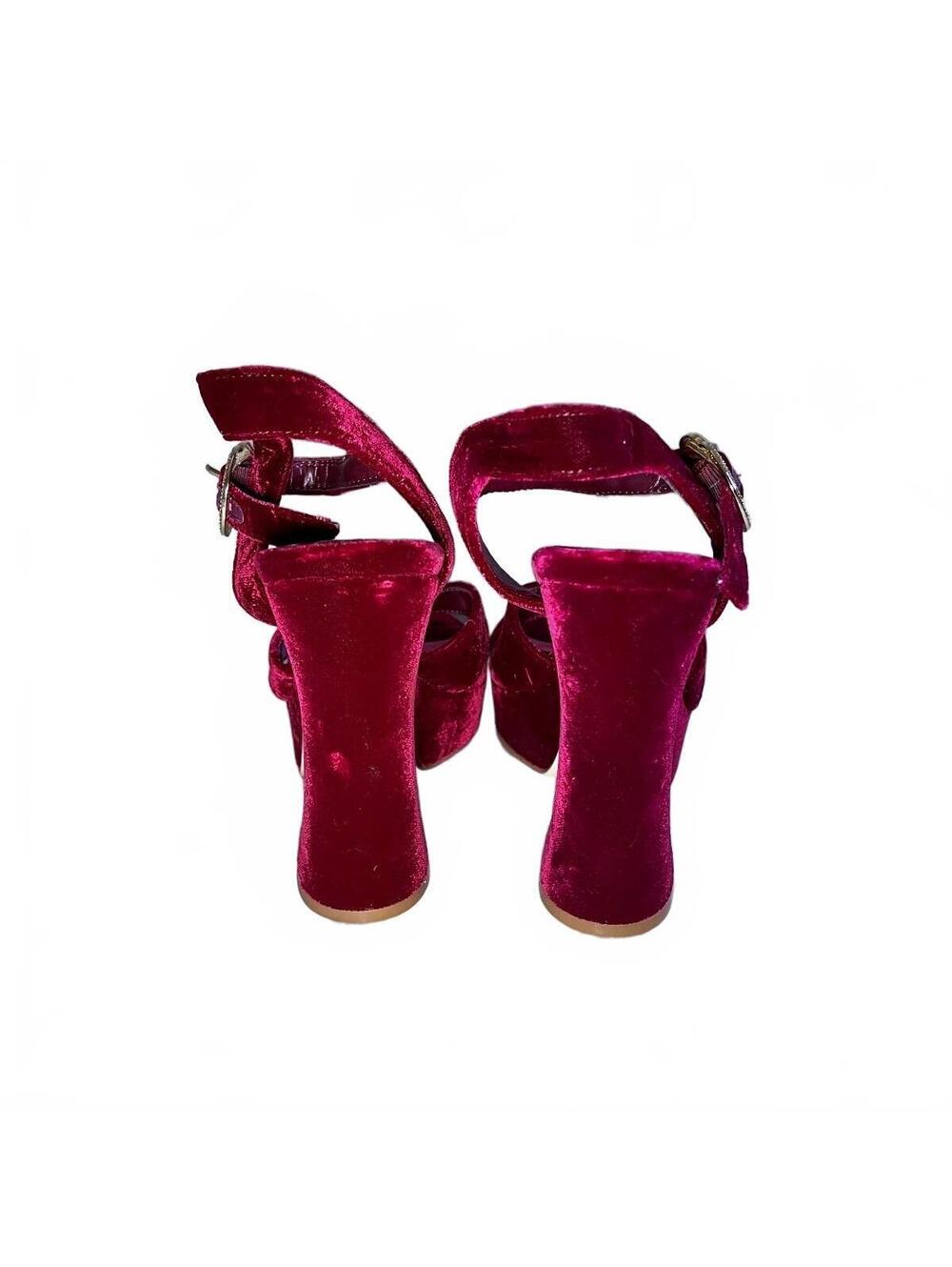 Vince Camuto Burgundy Velvet Geometric Block Heel Platform Heels Size 9 - Picture 4 of 8